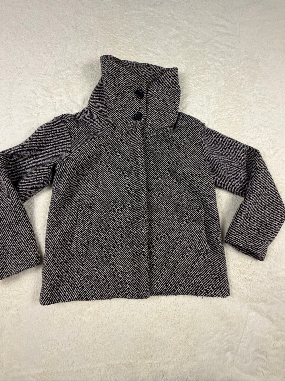 GAP Black and White Tweed Funnel Neck Jacket M